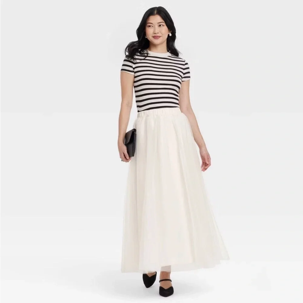 Women's Tulle A-Line Skirt - A New Day Cream XL: Lightweight Polyester,